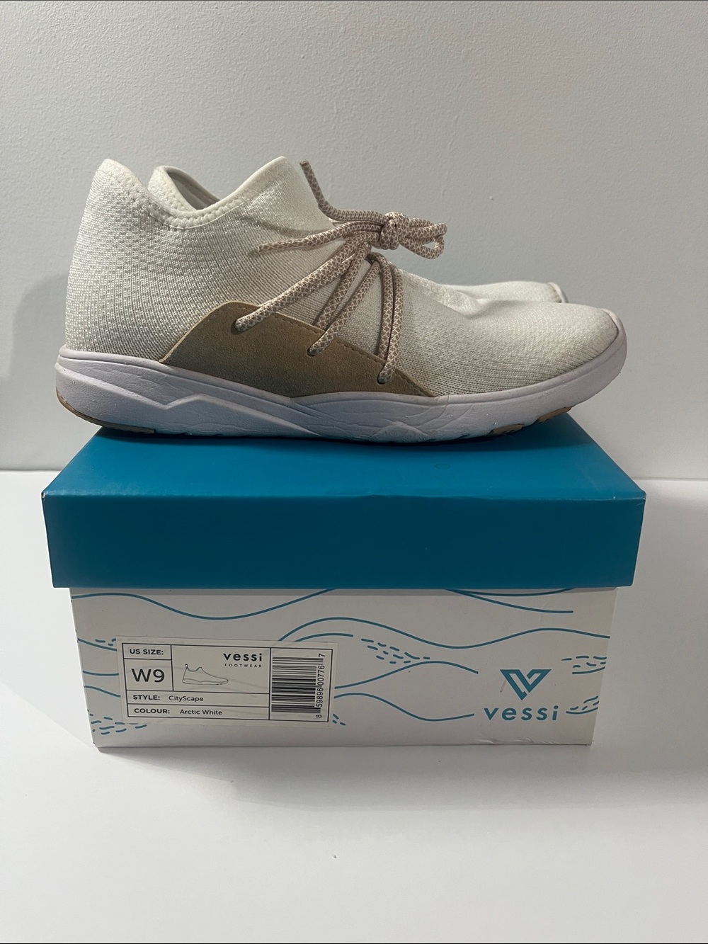 Vessi Footwear CityScape Arctic White Knit Sneaker with Beige Accents W9